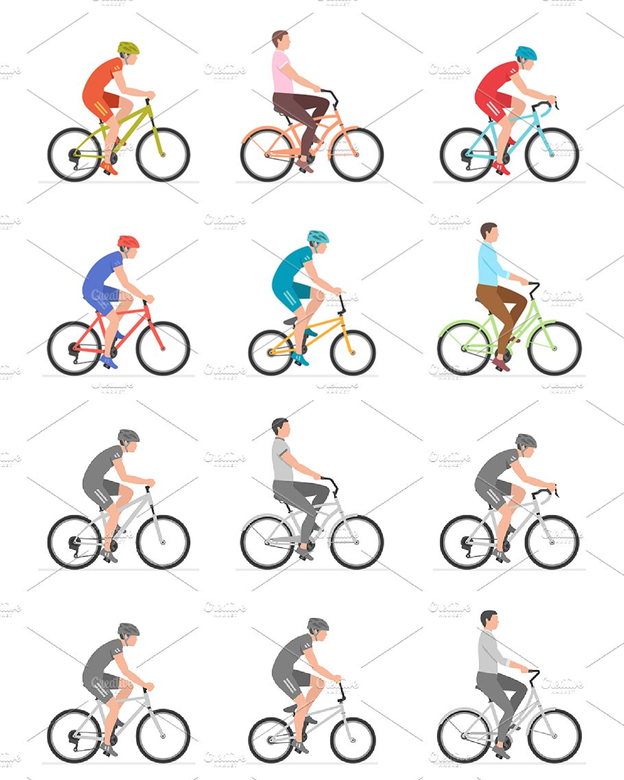 Set of men riding bicycles pinterest image preview.
