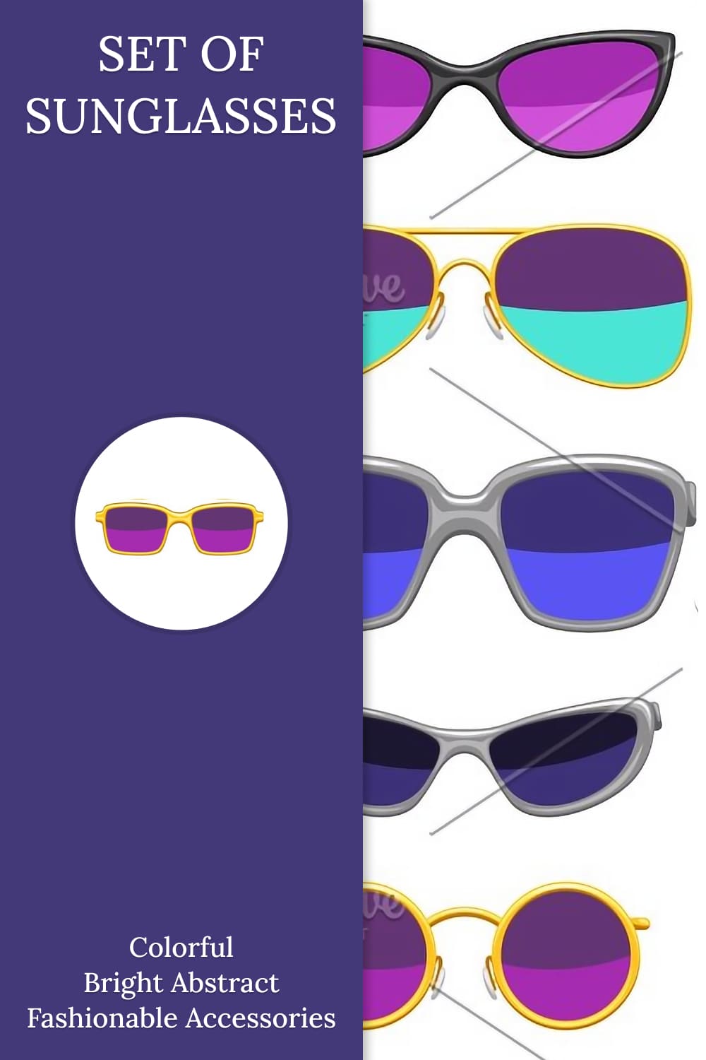 Set of stylish sunglasses pinterest image.