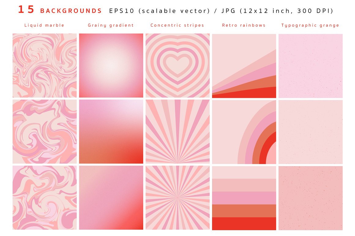 Collection of 15 different red and pink backgrounds.