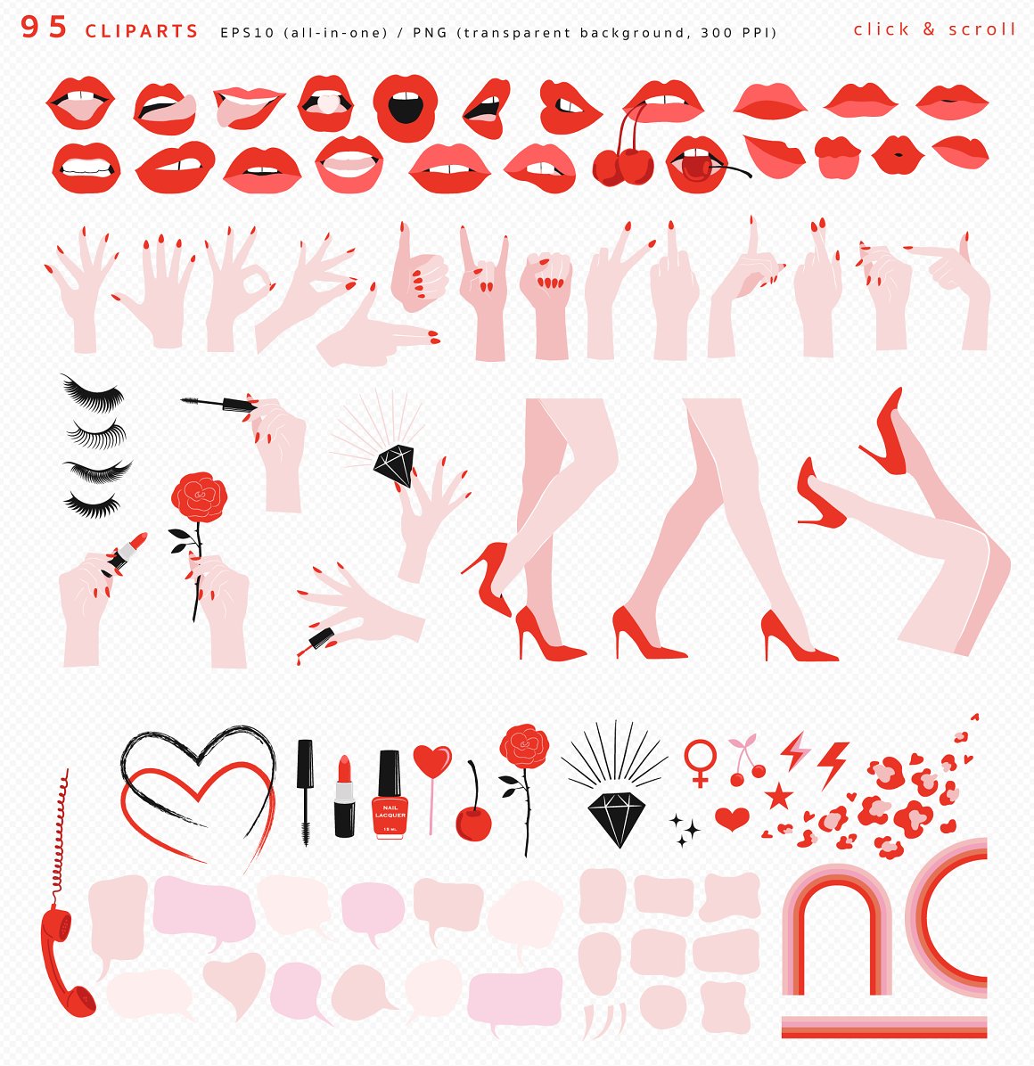 Clipart of 95 different sassy girl power illustrations.