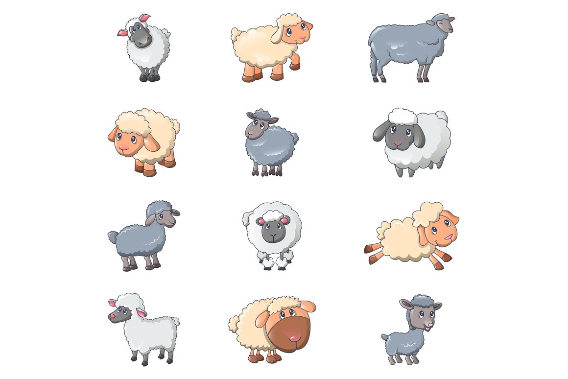 sheep cute lamb farm iicons set 140