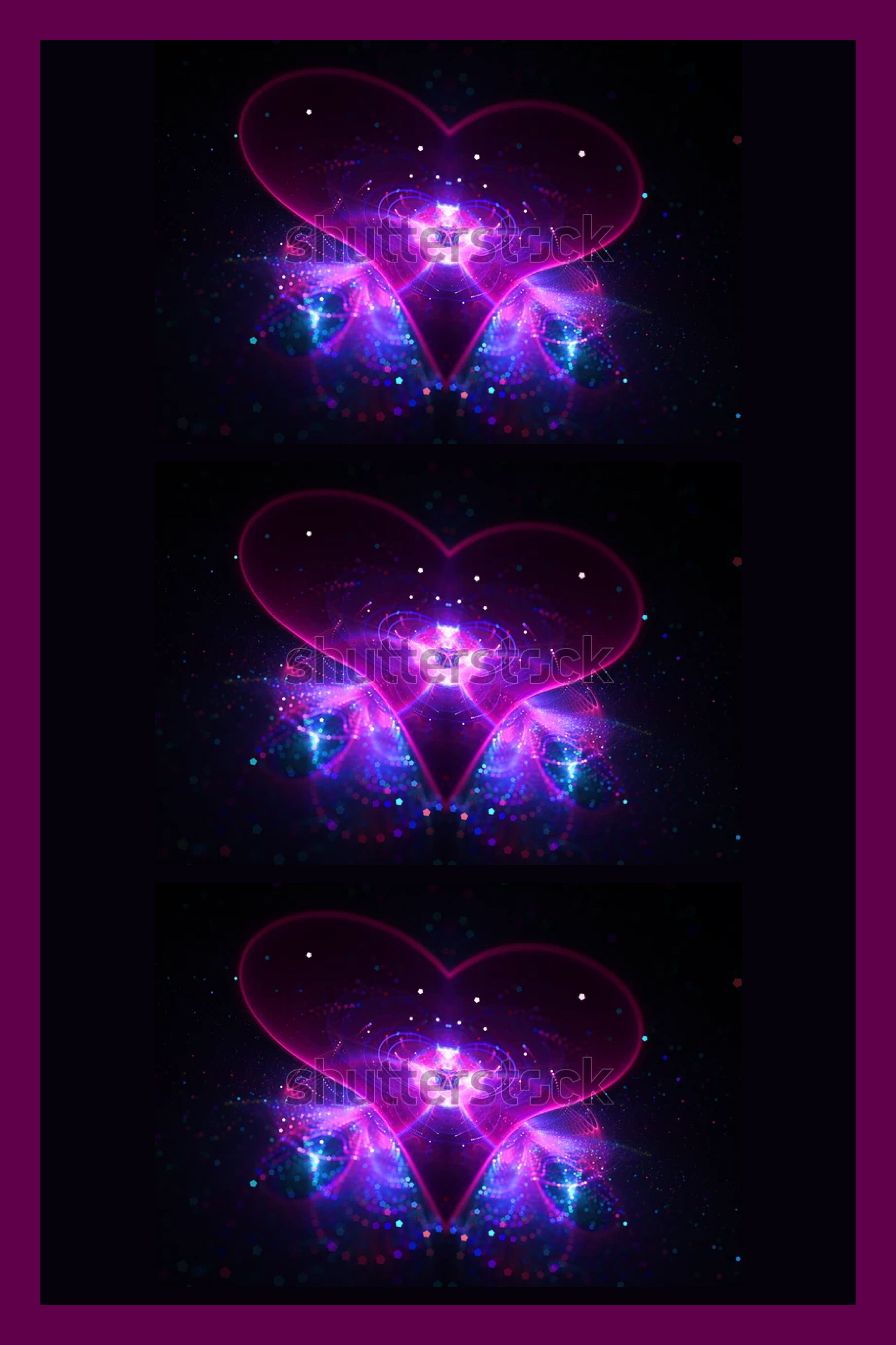 Collage of bright asymmetric neon hearts on a blue background.