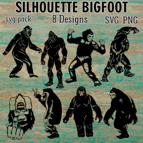 The silhouettes of bigfoots are shown in black and white.