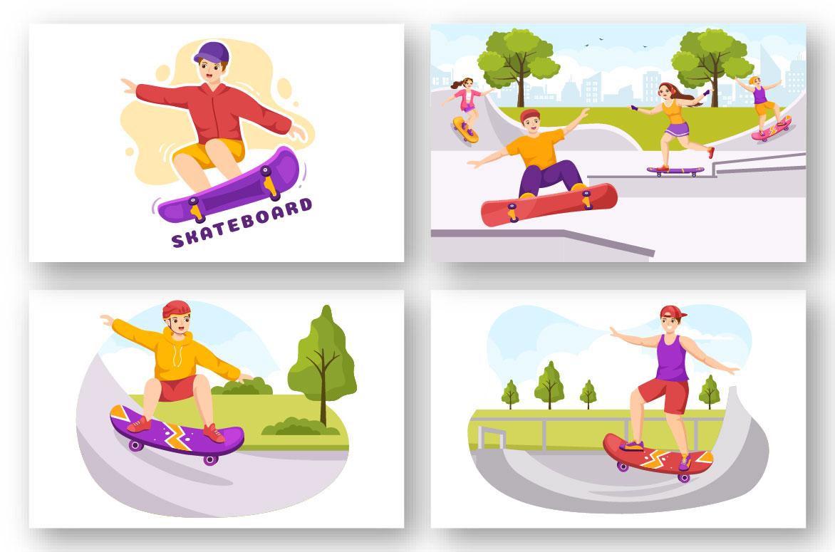 Bright skateboard illustrations.