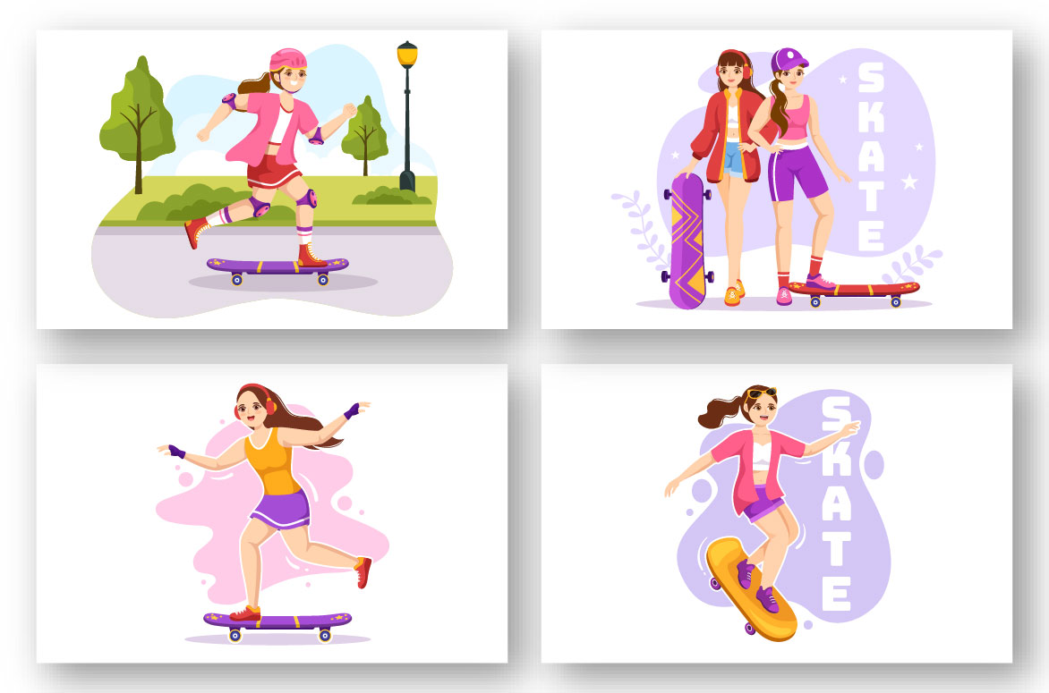 Pink and purple colors for skateboards set.