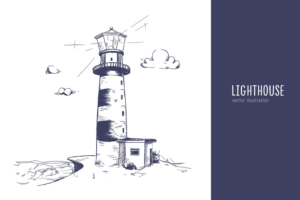 Cover image of Lighthouse Sketch Illustration.