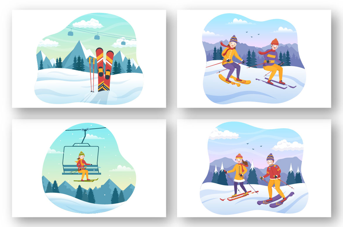 Four ski illustrations.