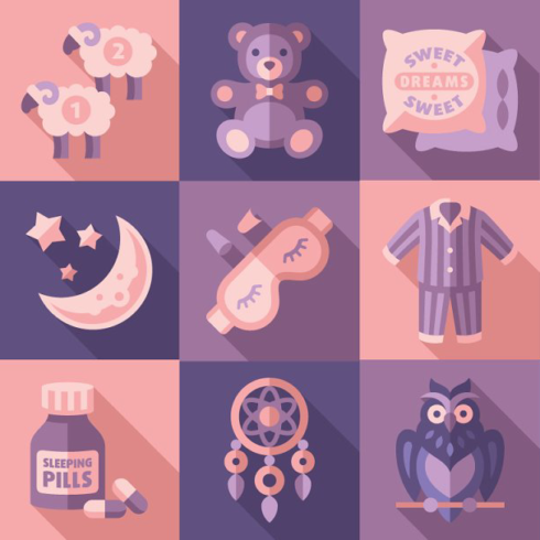 Sleep time icons flat vector main cover.