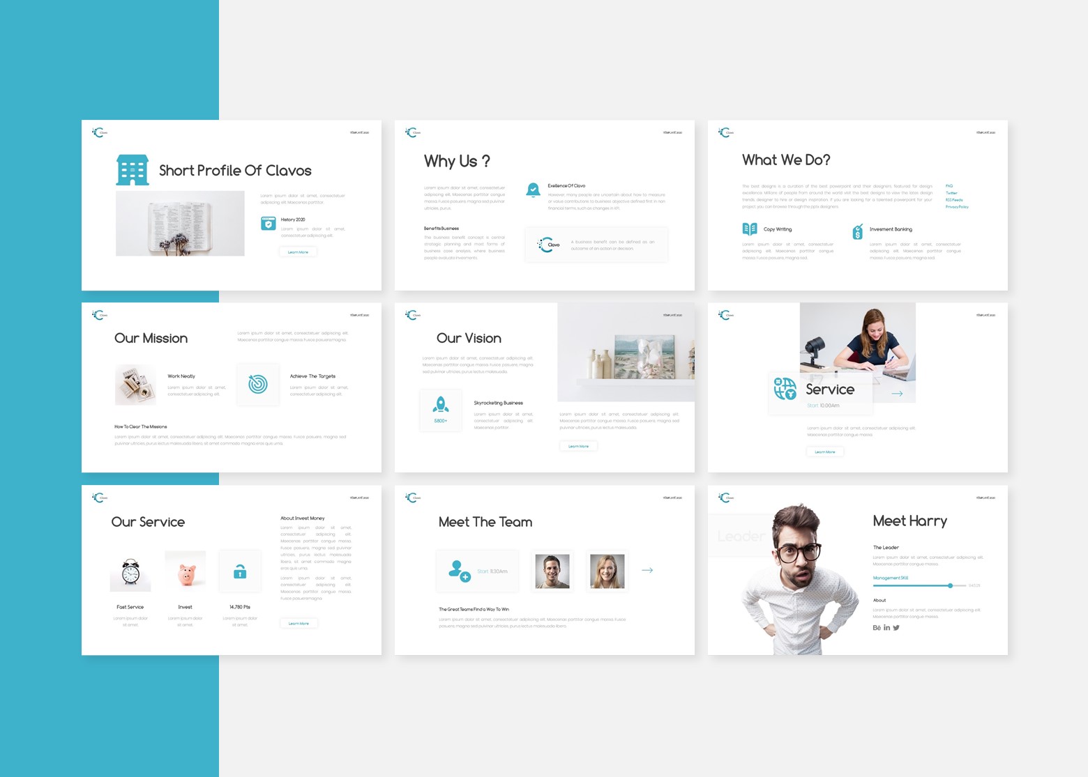Clavo Minimalist Powerpoint Presentation Template preview image.