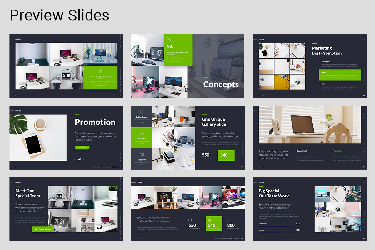Loran Business Animated Presentation Template preview image.