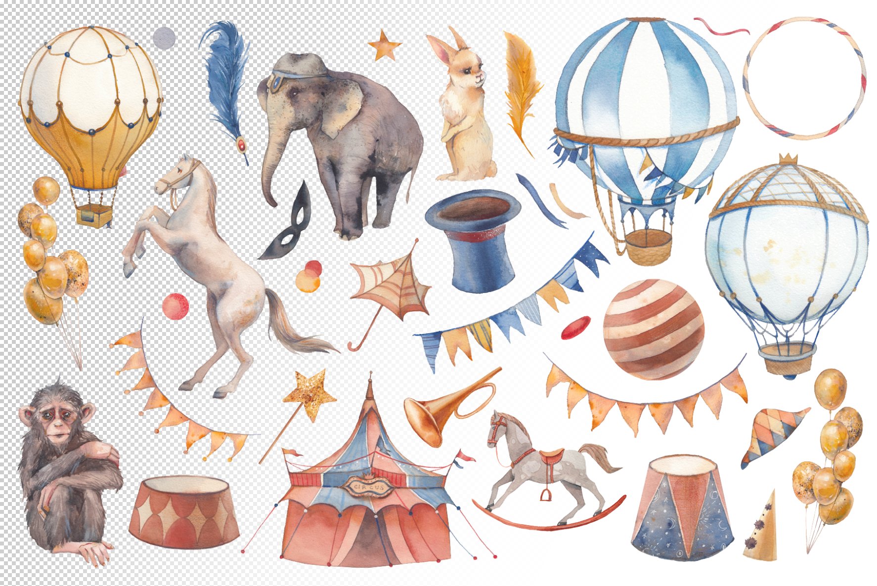 Circus Watercolor Set elements preview.