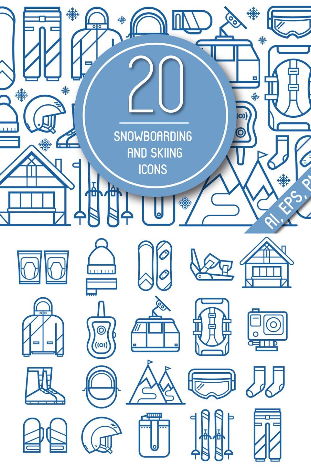 Snowboard And Ski Equipment Icons Pinterest Cover.