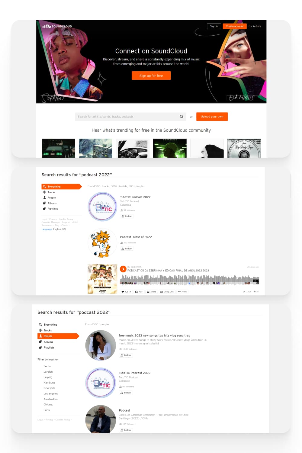 Screenshot of the SoundCloud website.