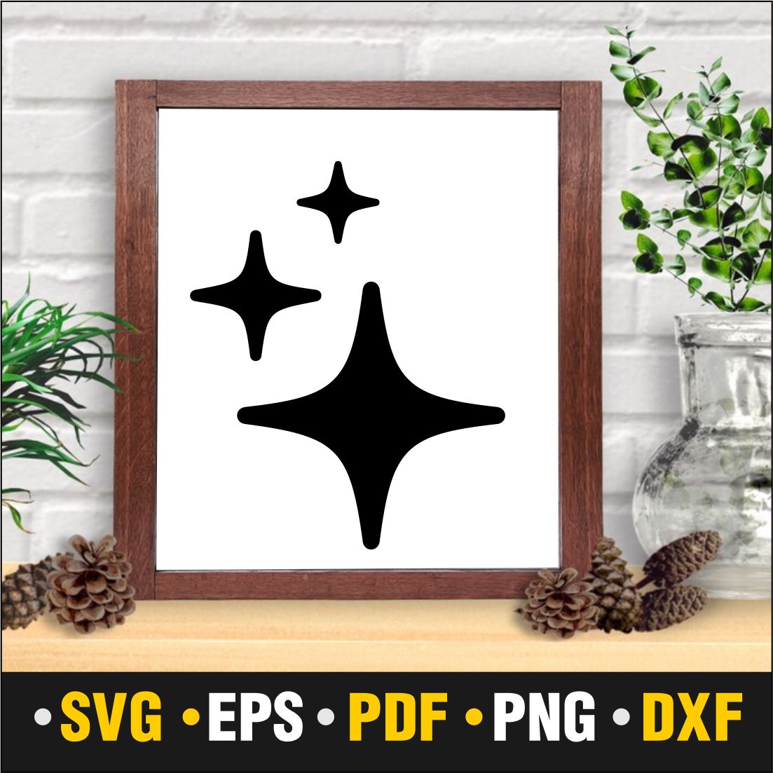 Beautiful silhouette image of stars in a wooden frame
