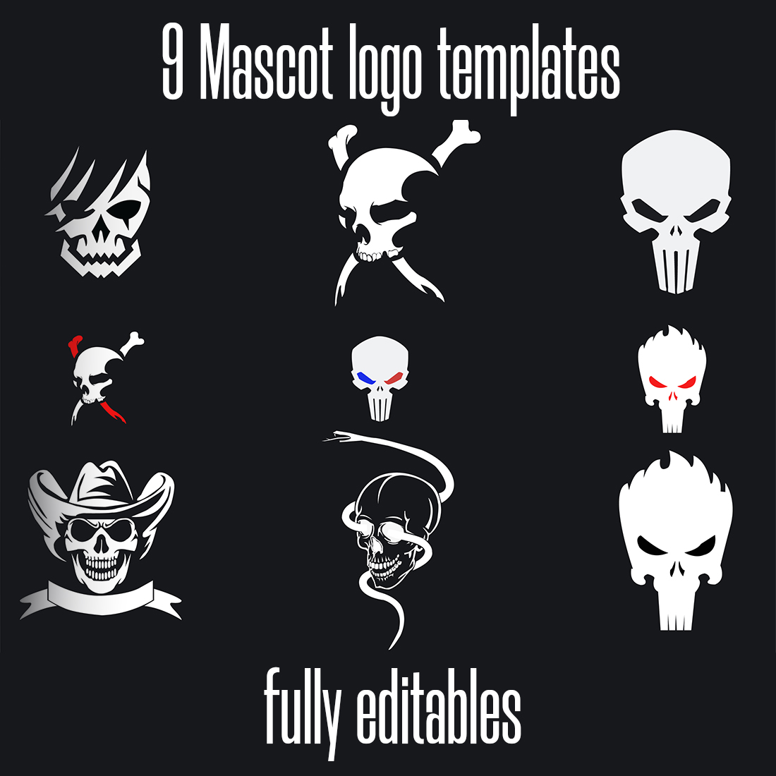 Collection of images of enchanting logos in the form of a skull