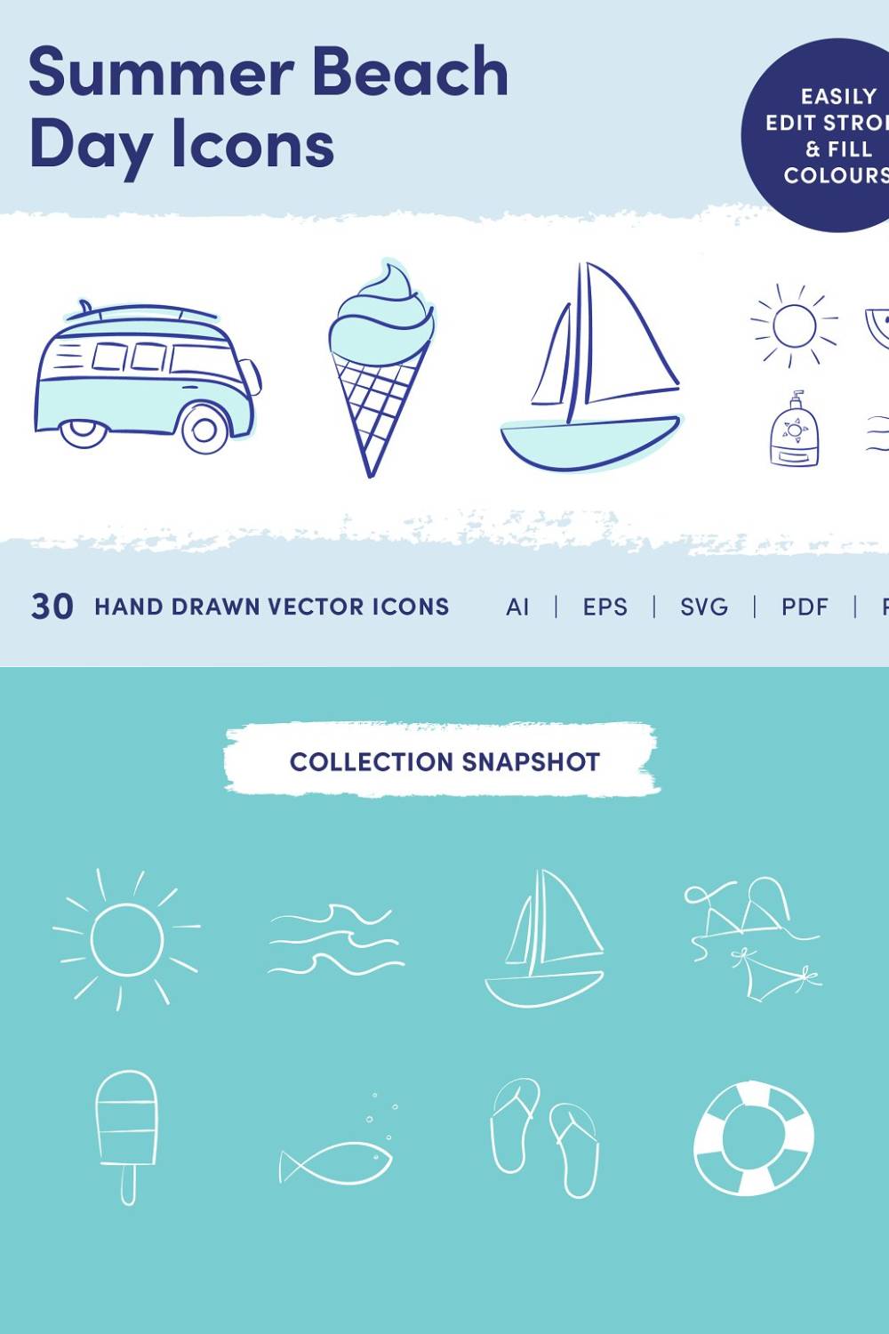 Summer Beach Day Icons Pinterest Cover.
