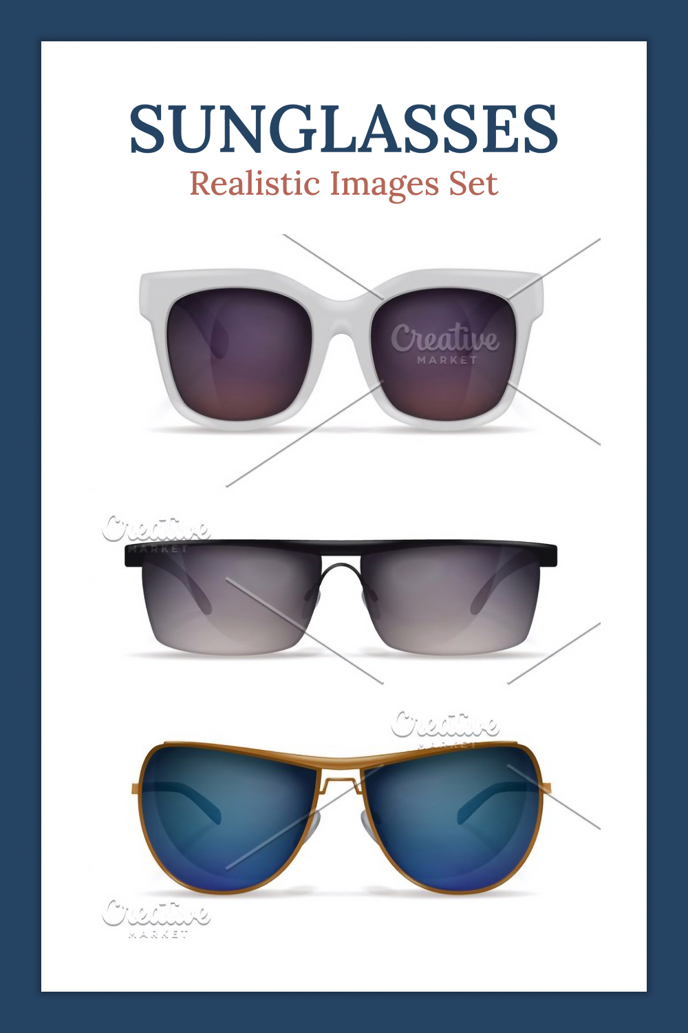 Sunglasses Realistic Images Set Pinterest Cover.