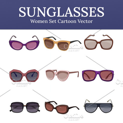 Sunglasses Women Set Cartoon Vector Main Cover.