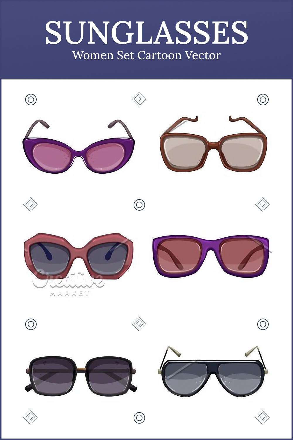 Sunglasses Women Set Cartoon Vector Pinterest Cover.