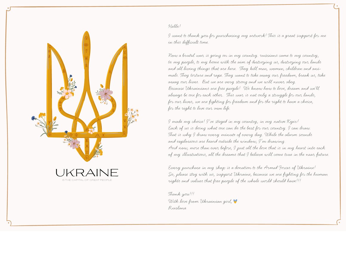 Letter with black text and illustration of symbol of Ukraine.