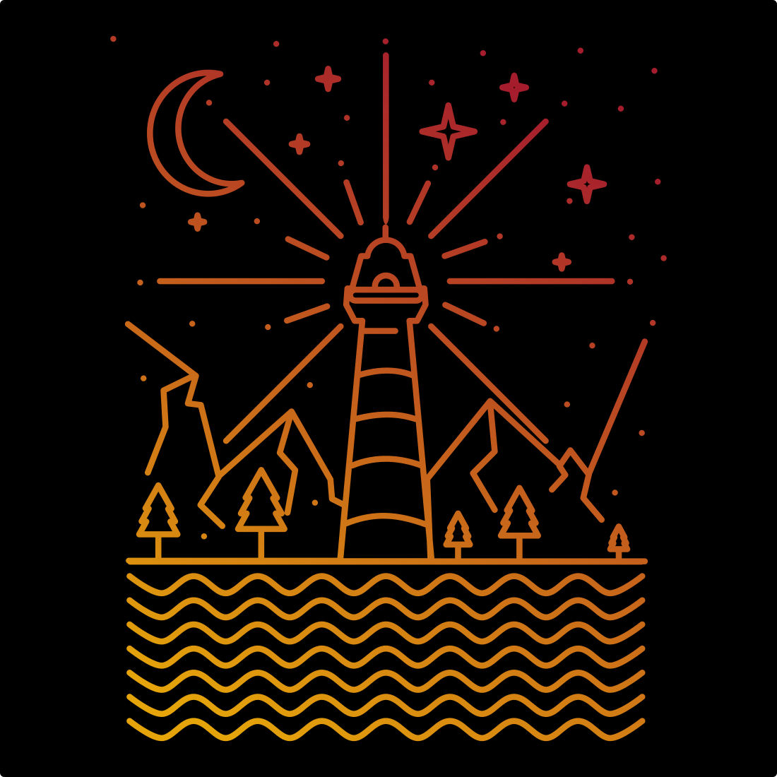 Lighthouse and Ocean T-Shirt - Simple Line Art Style Design cover image.
