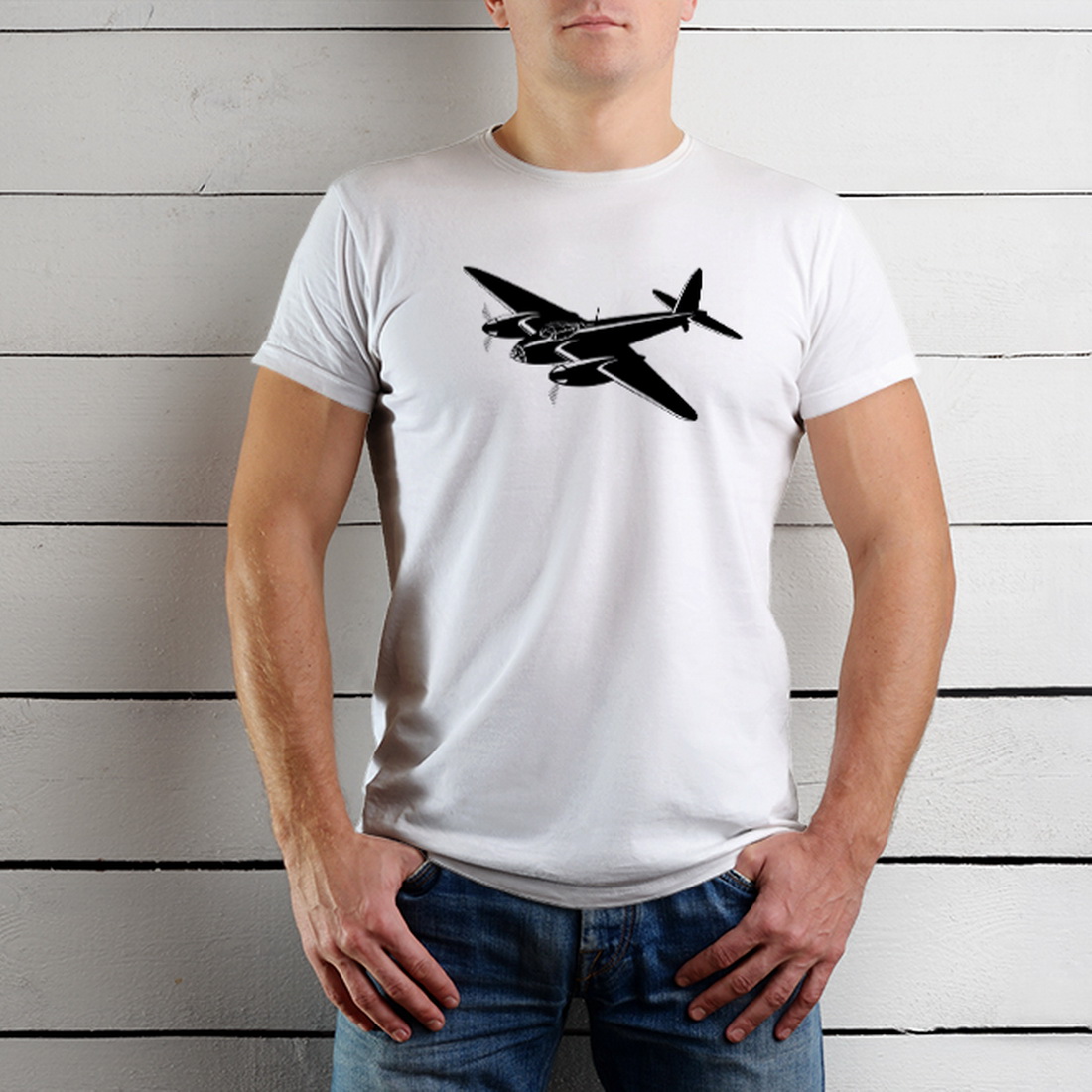 White t-shirt with a classic airplane.