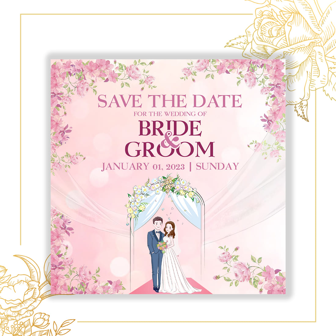Wedding Invitation Template With Caricature Cover.