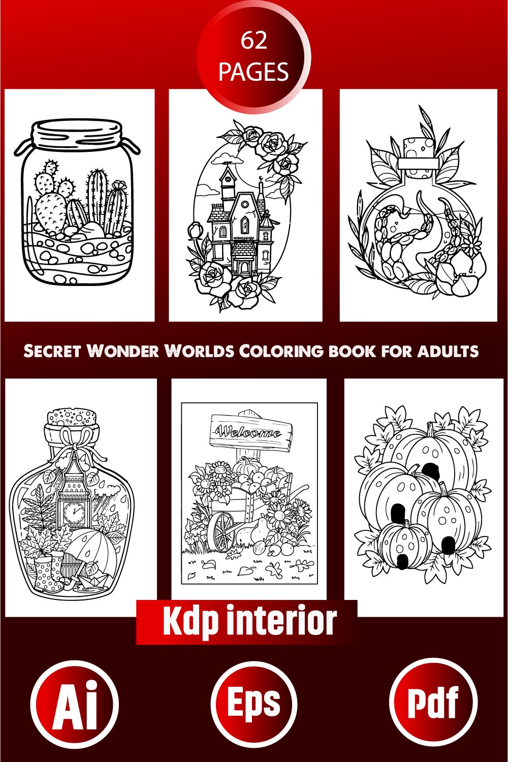 Secret Wonder Worlds Coloring Book for Adults pinterest image.