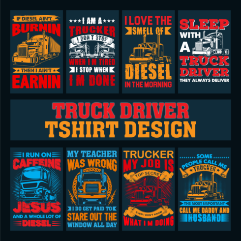 A collection of charming images for prints on the theme of driving a truck