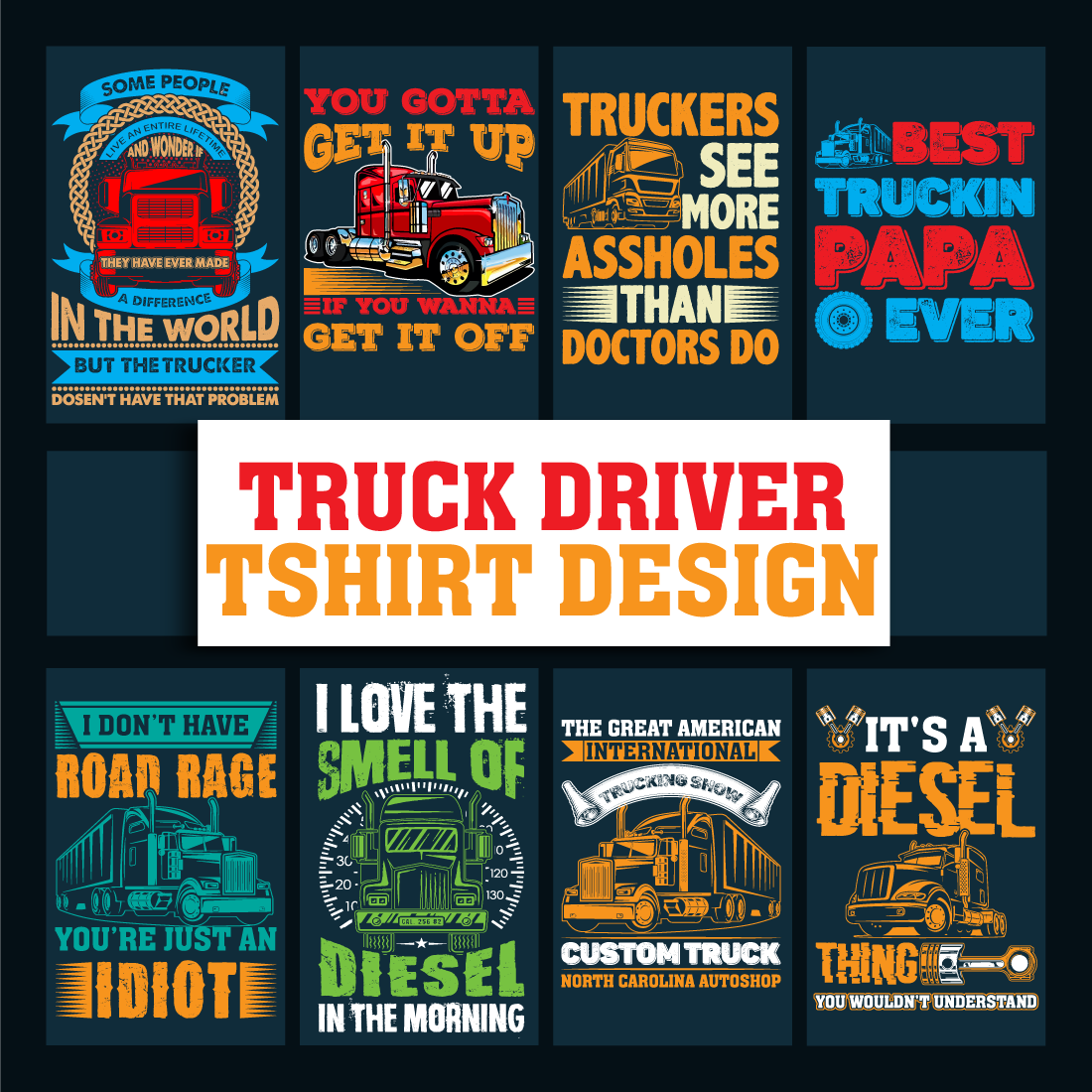 A selection of enchanting images for prints on the theme of driving a truck