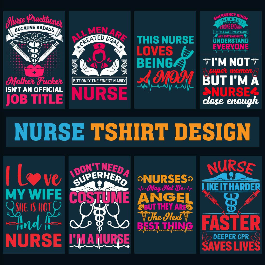 20 Nurse Typography Bundle T-Shirt Design Vector Template cover