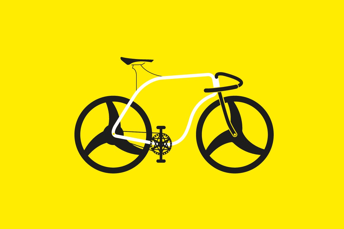 Black and white illustration of thonet bike on an yellow background.