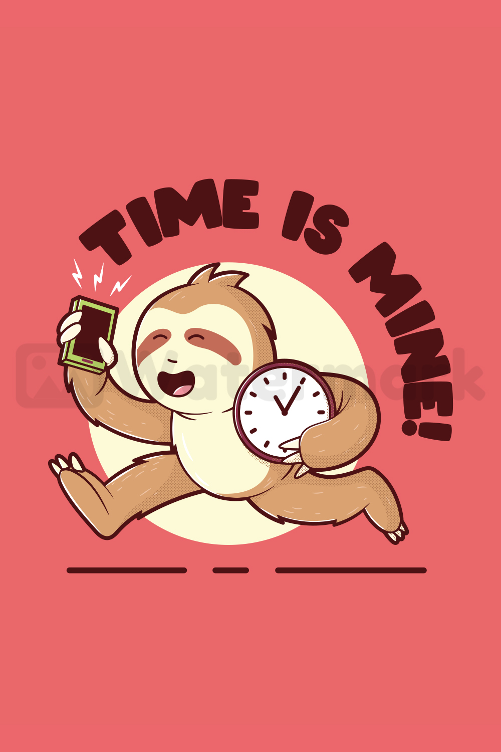 Adorable image of sloth with alarm clock and phone