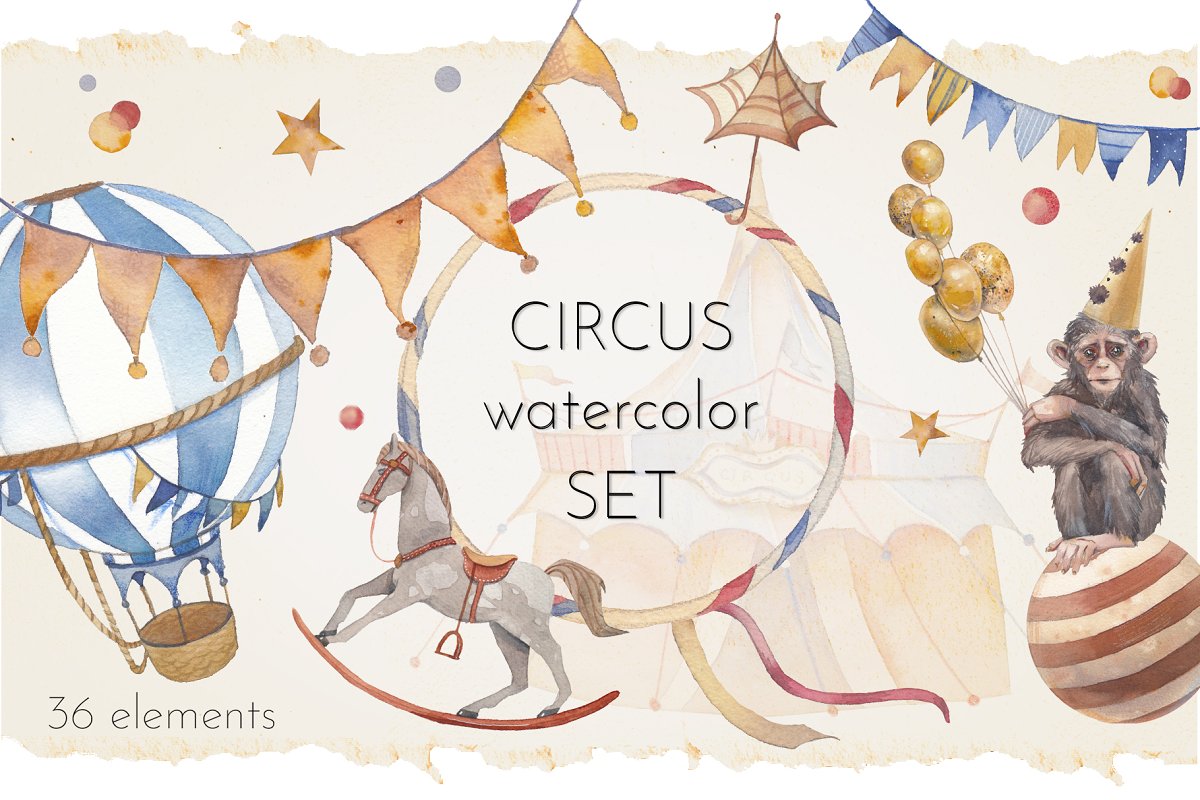 Cover image of Circus Watercolor Set.