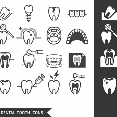 Dental Tooth Icons Set.
