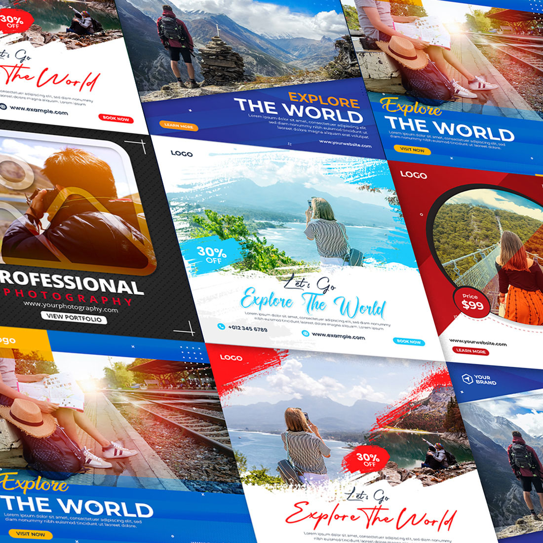 Travel and Tourism Instagram Post or Social Media Post 6 Set Template cover image.