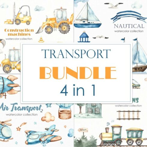 Transport Bundle. Watercolor Main Cover.
