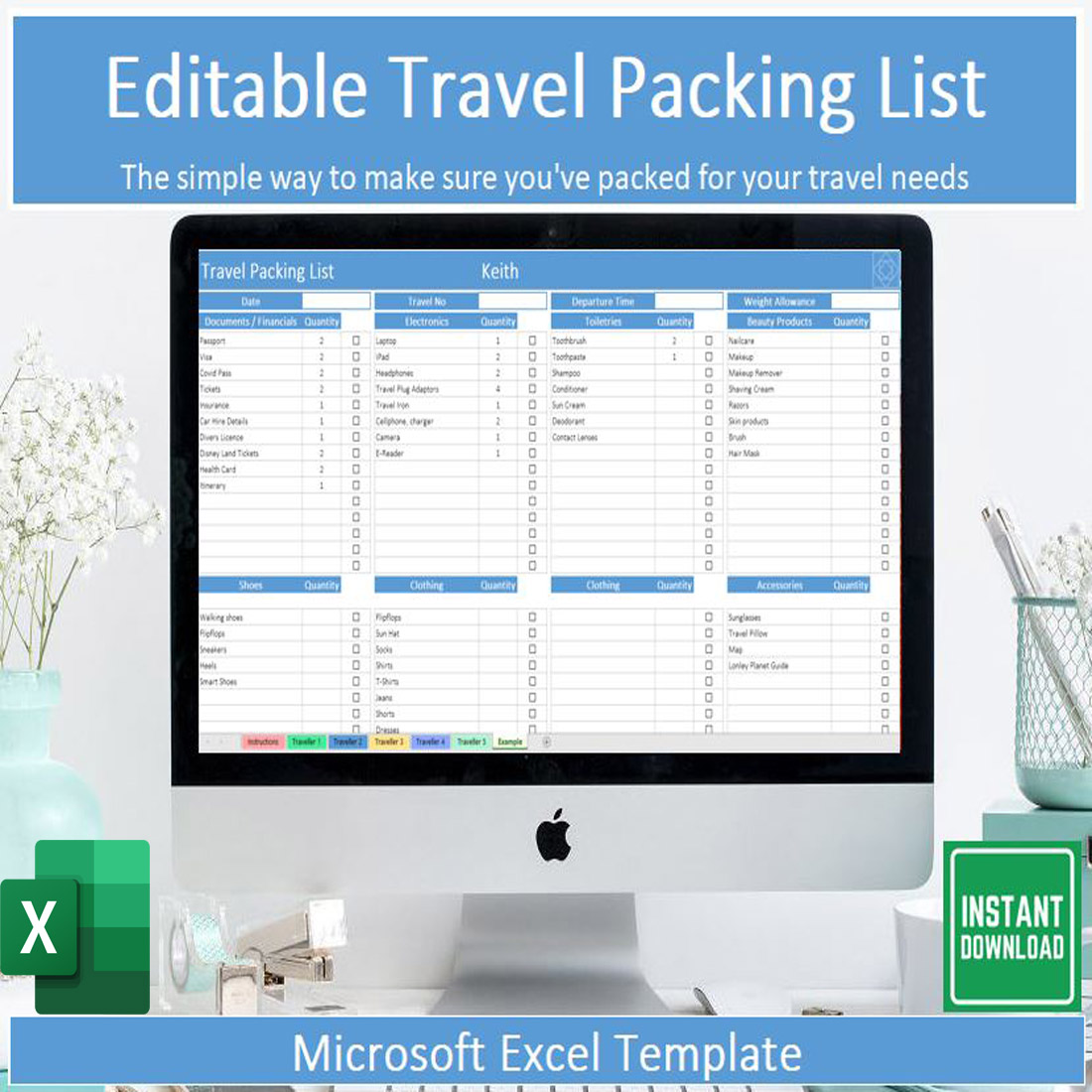 Editable Travel Packing List Template For Microsoft Excel MasterBundles