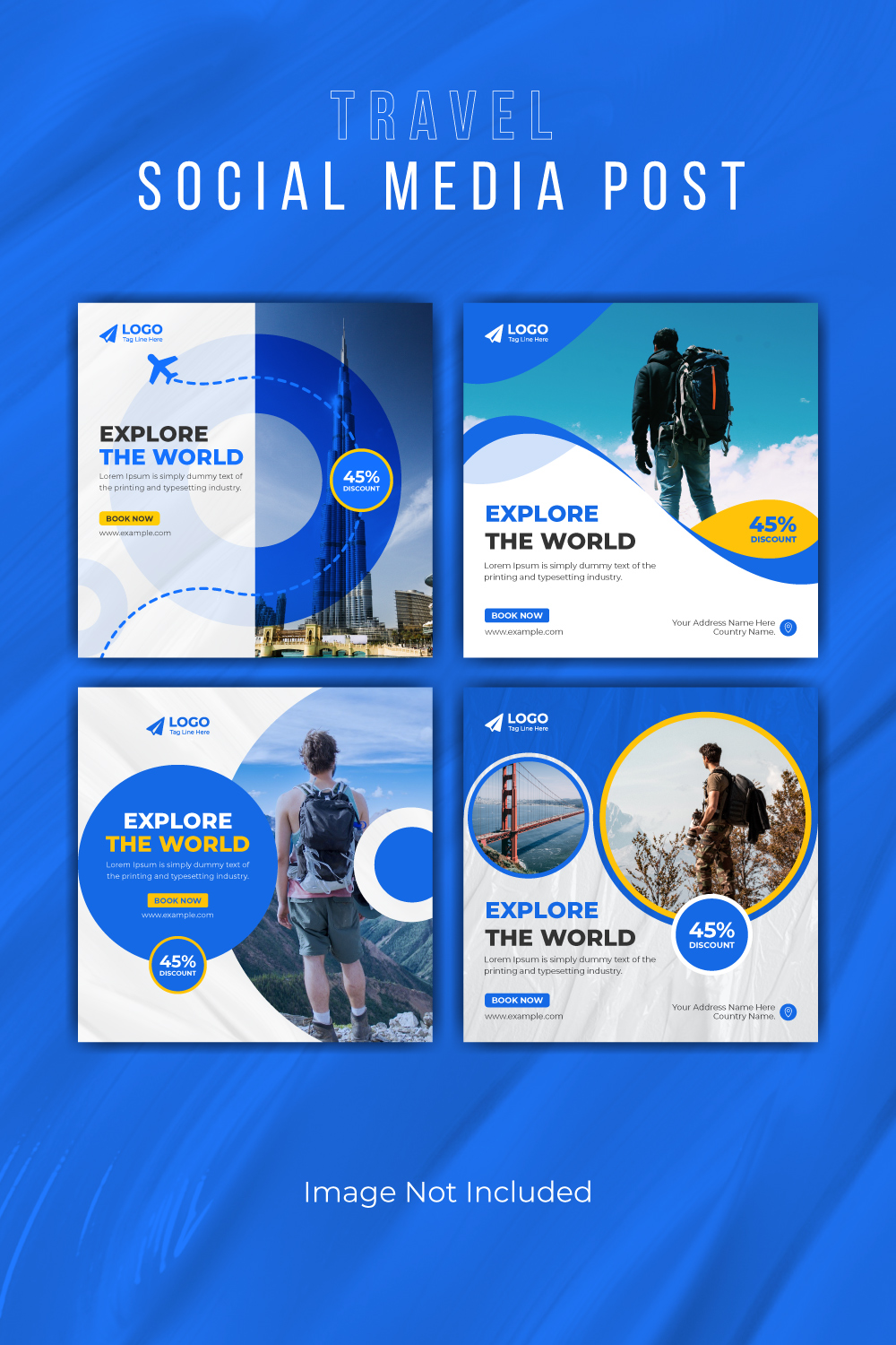 4 Travel Social Media Post Design Template pinterest image.