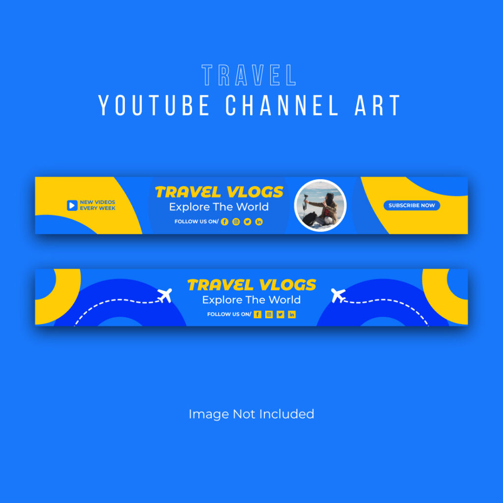 Travel youtube channel art cover template and youtube banner design