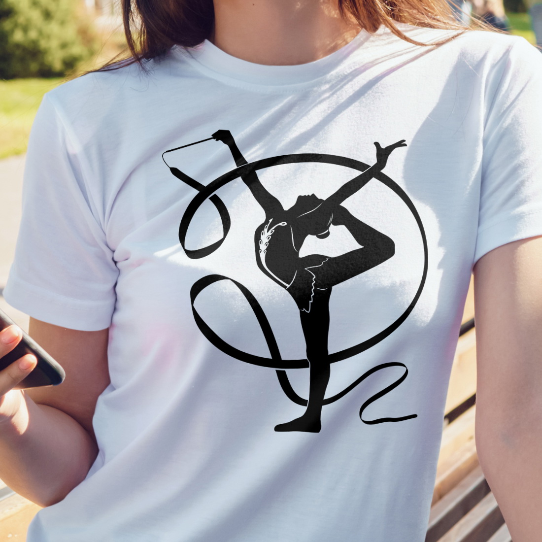 Simple t-shirt with a gymnast graphic.