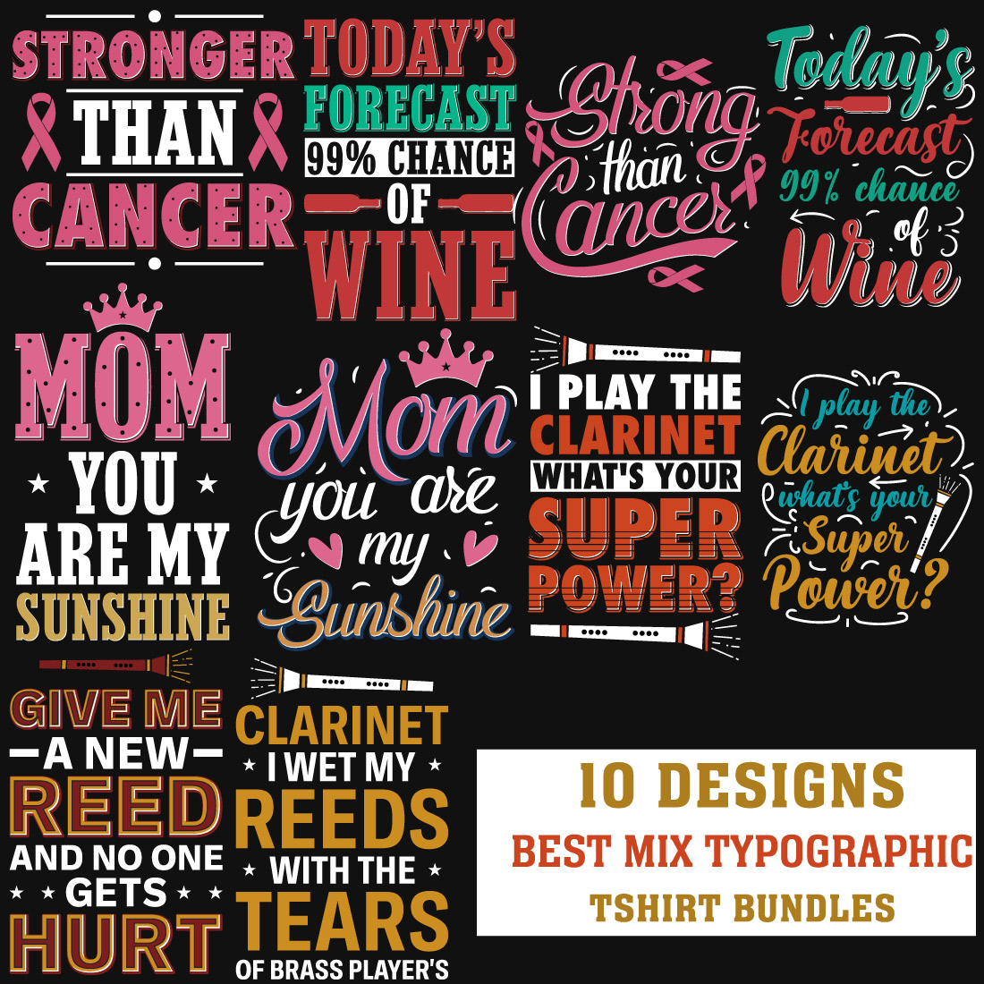 10 Best Mix Typographic T-Shirt Design Bundle main cover