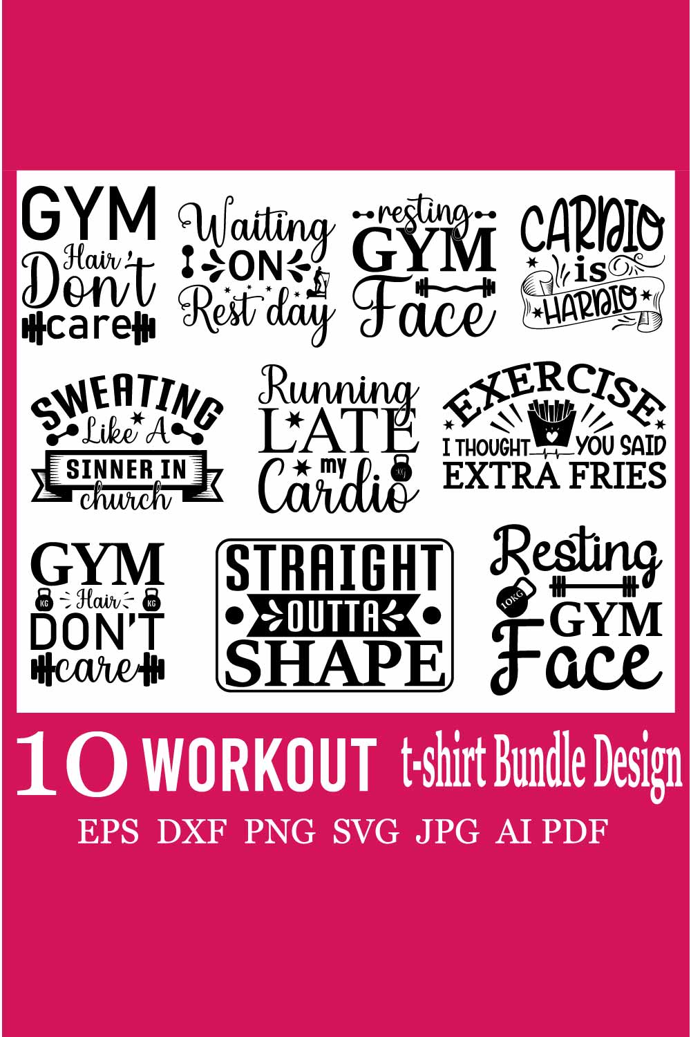 Workout T-shirt Design SVG Bundle pinterest image.