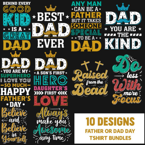 10 Best Dad Or Fathers Day Typography T-Shirt Bundle main cover