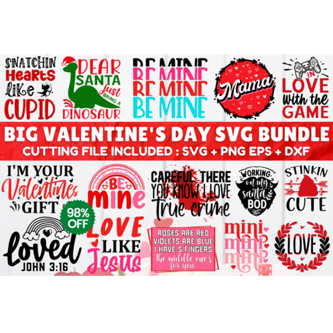 Big Valentine Day SVG Bundle main cover.