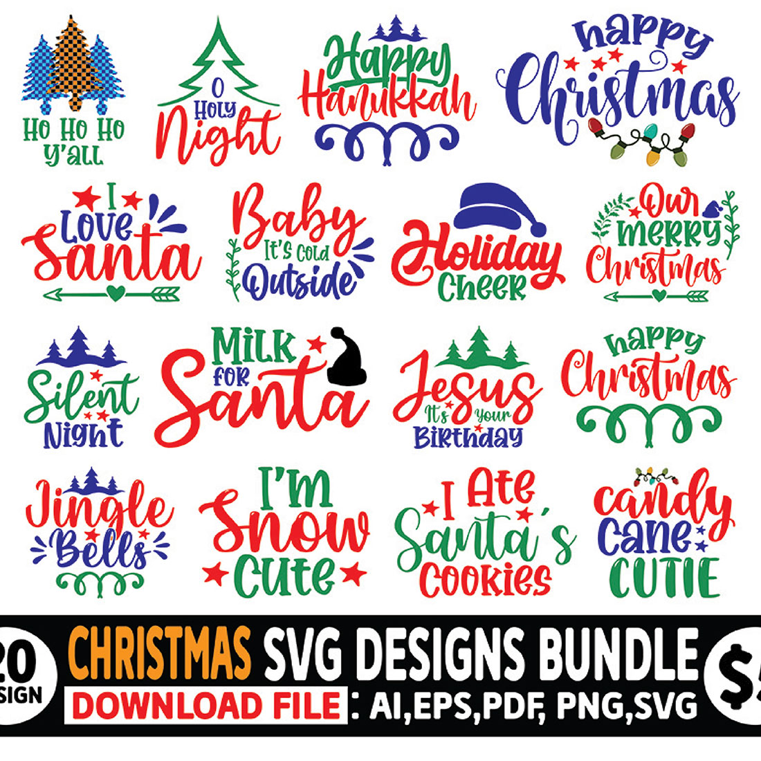 Christmas Bell Illustration in Illustrator, SVG, JPG, EPS, PNG - Download