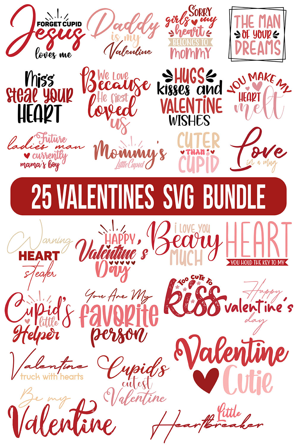 Valentines Bundle SVG Pinterest collage image.