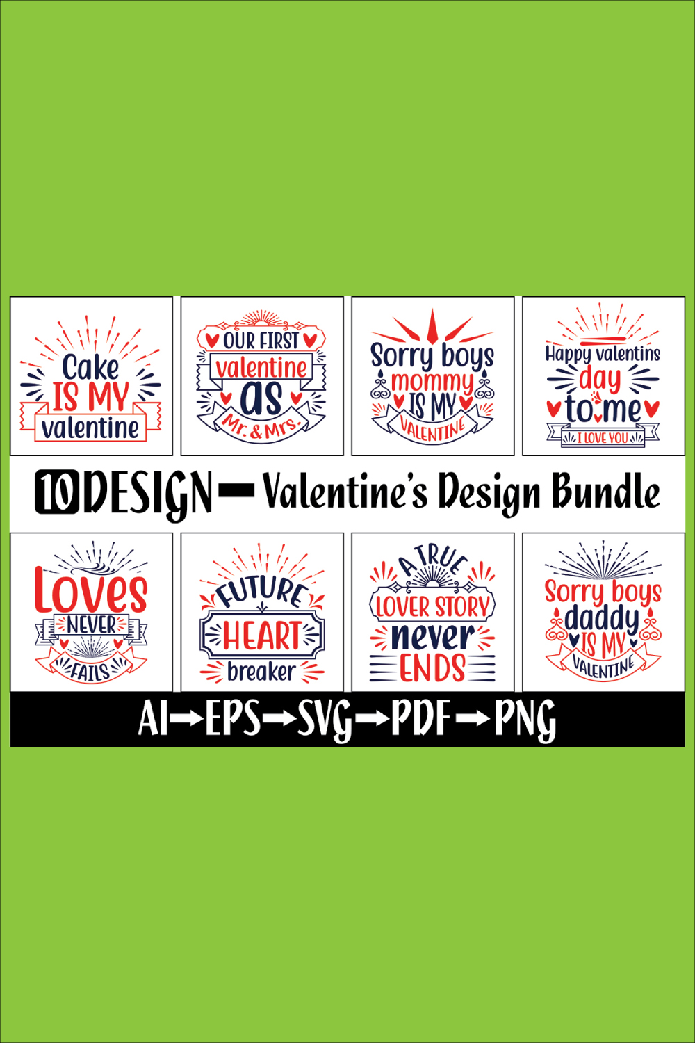 Valentine's Typography Design Bundle pinterest image.