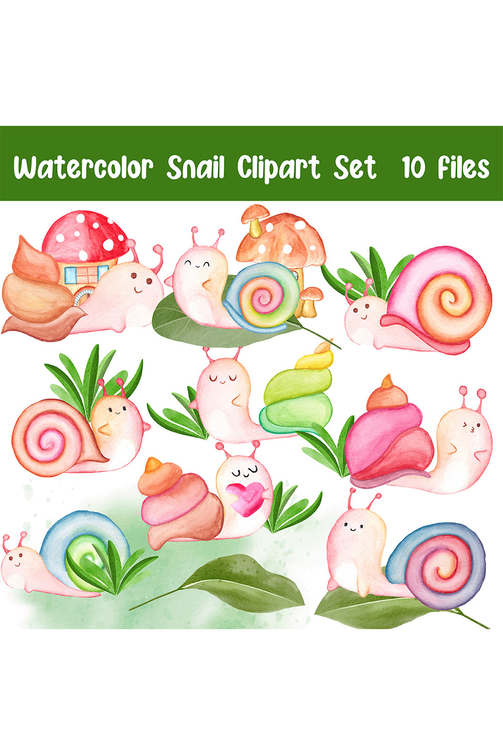 Garden Snail Clipart Set pinterest image.