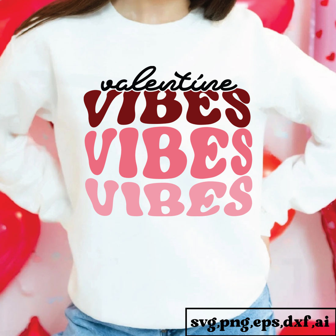 Image of white sweatshirt with gorgeous Valentine Vibes slogan